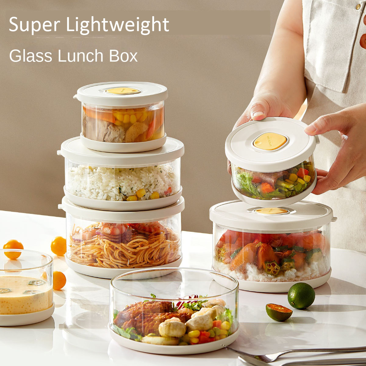 Food Storage Tupperware - Set Wadah Tupperware Kaca Kedap Udara,