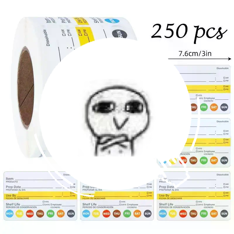 Food Storage Prep Containers - Label Tanggal Makanan Tanpa Residu 250Pcs/Roll