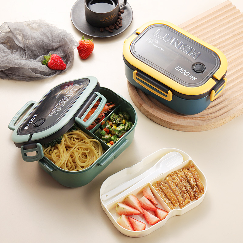Food Storage Tupperware - Kotak makan siang lapisan ganda portabel,